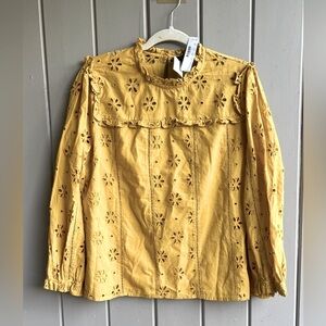 J Crew Women's L Eyelet Yoke Top Blouse Cottagecore Peasant NWT